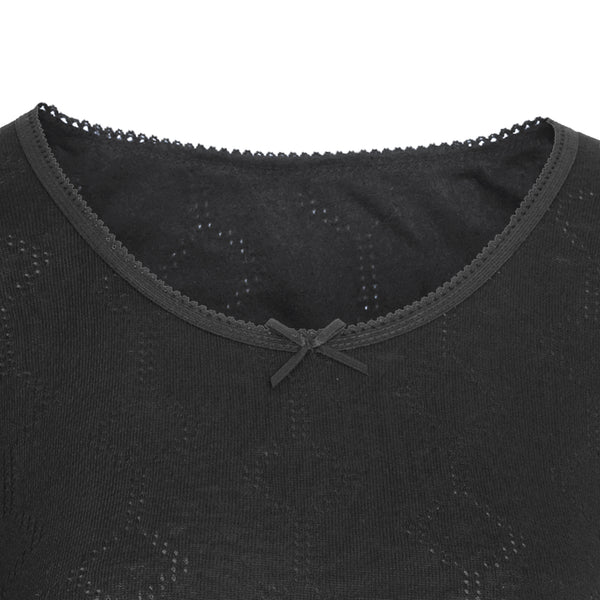 Black - Back - FLOSO Ladies-Womens Thermal Underwear Short Sleeve T-Shirt (Viscose Premium Range)