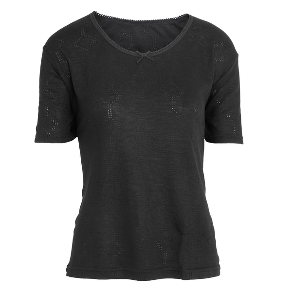 Black - Front - FLOSO Ladies-Womens Thermal Underwear Short Sleeve T-Shirt (Viscose Premium Range)