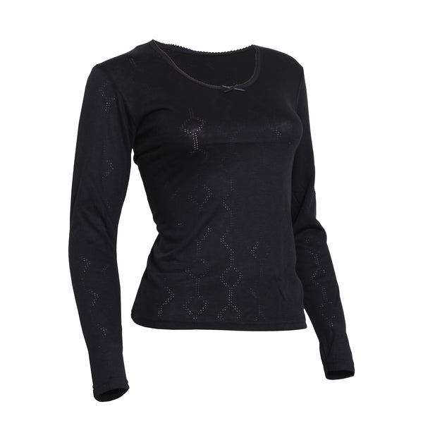 Black - Back - FLOSO Ladies-Womens Thermal Underwear Long Sleeve T-Shirt (Viscose Premium Range)