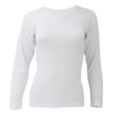 White - Front - FLOSO Ladies-Womens Thermal Underwear Long Sleeve T-Shirt (Viscose Premium Range)