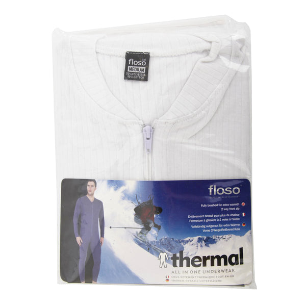 White - Back - FLOSO Mens Thermal Underwear All In One Union Suit With Rear Flap (Standard Range)