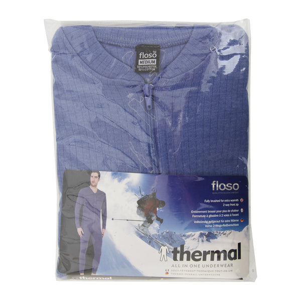 Blue - Back - FLOSO Mens Thermal Underwear All In One Union Suit
