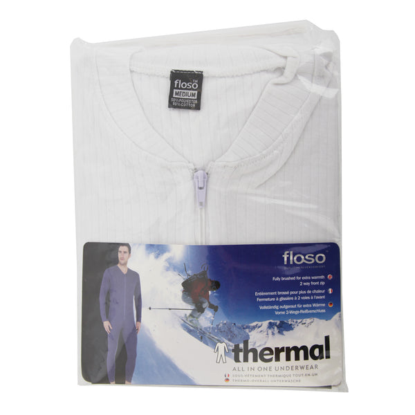 White - Back - FLOSO Mens Thermal Underwear All In One Union Suit