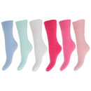 Pink-Blue Shades - Front - FLOSO Ladies-Womens Premium Quality Multipack Thermal Socks, Double Brushed Inside (Pack Of 6)