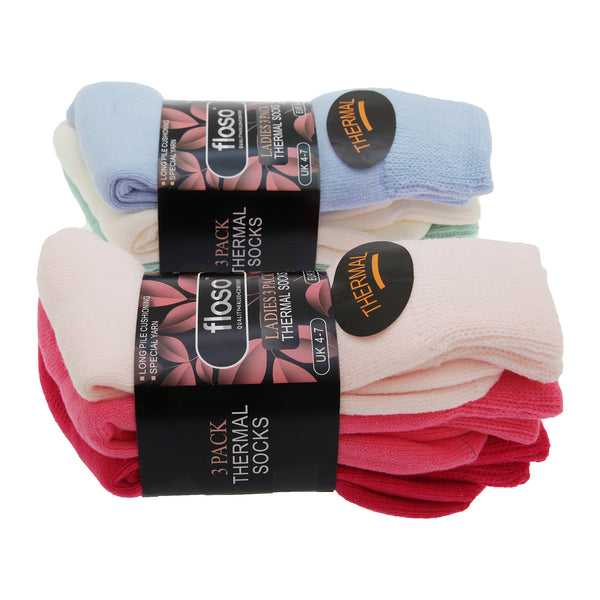 Pink-Blue Shades - Back - FLOSO Ladies-Womens Premium Quality Multipack Thermal Socks, Double Brushed Inside (Pack Of 6)