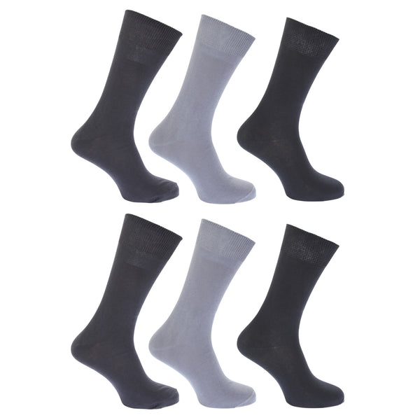 Shades of Grey - Front - FLOSO Womens-Ladies Plain 100% Cotton Socks (Pack Of 6)