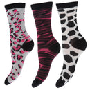Pink-Grey-Black - Front - Floso Ladies-Womens Cotton Rich Animal Print Socks (Pack Of 3)