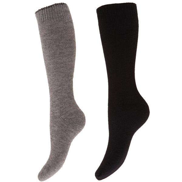 Grey-Black - Front - Floso Womens-Ladies Thermal Winter Wellington-Welly Boot Socks (2 Pairs)