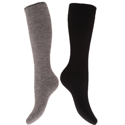 Grey-Black - Back - Floso Womens-Ladies Thermal Winter Wellington-Welly Boot Socks (2 Pairs)