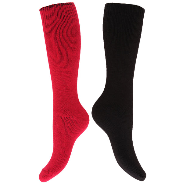 Pink-Black - Back - Floso Womens-Ladies Thermal Winter Wellington-Welly Boot Socks (2 Pairs)
