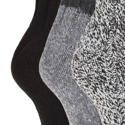 Black - Back - FLOSO Ladies-Womens Thermal Thick Chunky Wool Blended Socks (Pack Of 3)