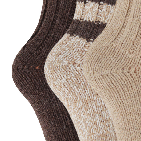 Beige - Back - FLOSO Ladies-Womens Thermal Thick Chunky Wool Blended Socks (Pack Of 3)