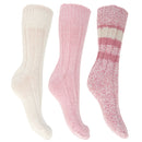 Pink - Front - FLOSO Ladies-Womens Thermal Thick Chunky Wool Blended Socks (Pack Of 3)