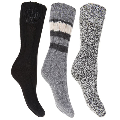 Grey - Front - FLOSO Ladies-Womens Thermal Thick Chunky Wool Blended Socks (Pack Of 3)
