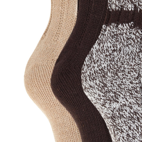 Brown - Back - FLOSO Ladies-Womens Thermal Thick Chunky Wool Blended Socks (Pack Of 3)