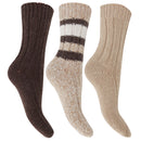 Beige - Front - FLOSO Ladies-Womens Thermal Thick Chunky Wool Blended Socks (Pack Of 3)