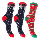 Gingerbread and Heart - Front - FLOSO Ladies-Womens Christmas Novelty Socks (Assorted Pack Of 3)