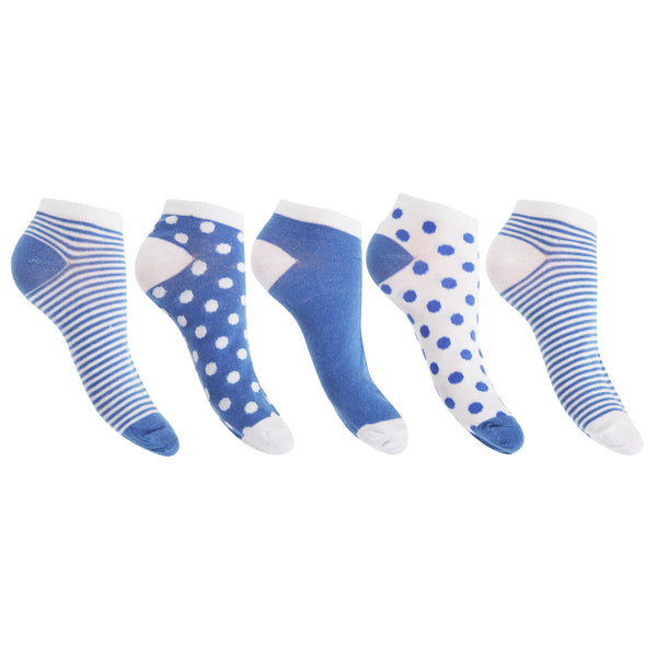 Blue - Front - Floso Womens-Ladies Trainer Socks (Pack Of 5)