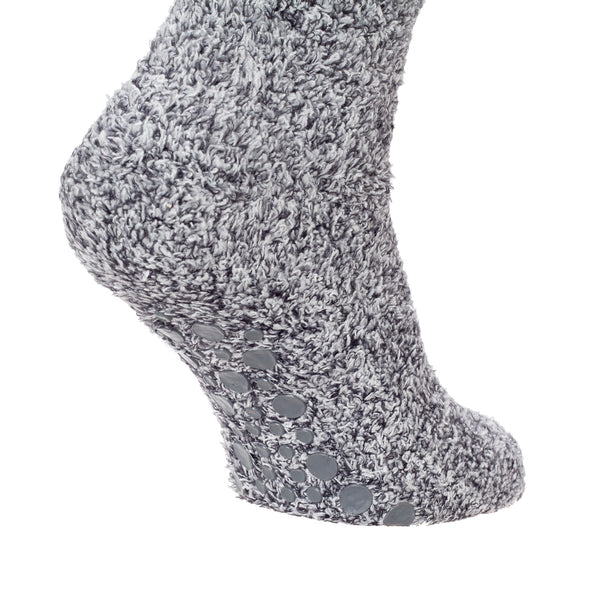 Grey - Side - FLOSO Ladies Warm Slipper Socks With Rubber Non Slip Grip